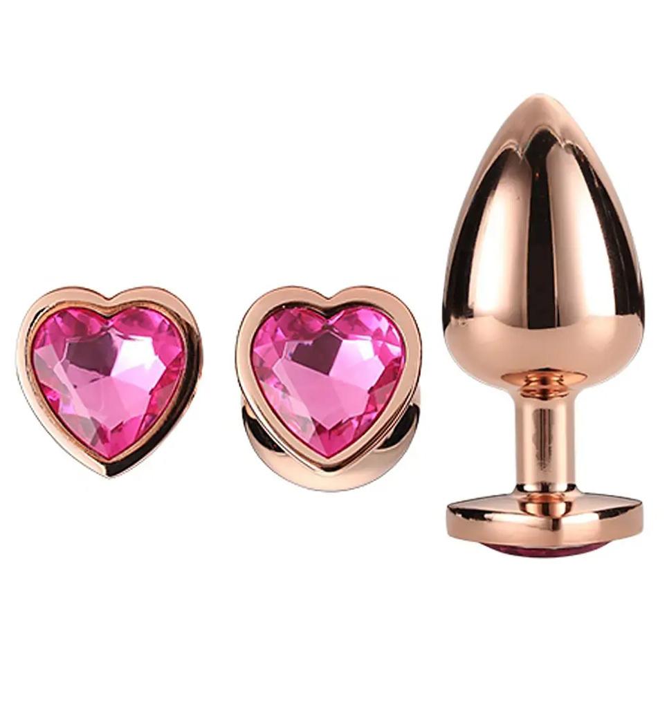 Gleaming Love Set análních kolíků rosegold růžové srdce 3ks Dream Toys